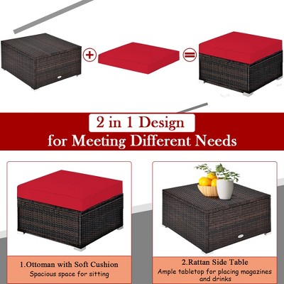 Red 5-Piece Outdoor Rattan Sectional Sofa Set with Ottomans