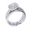 Pompeii3 1 1/4ct Diamond Engagement Cushion Halo Wedding Ring Trio Set 10K White Gold - 2 of 4
