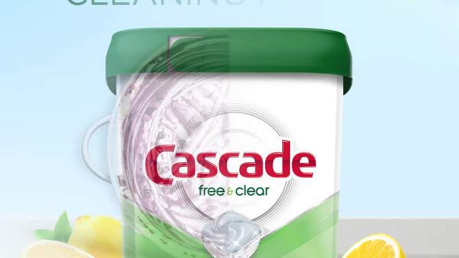 Cascade Lemon Essence Scent Free &#38; Clear ActionPacs Dishwasher Detergent Pods - 62ct, 2 of 11, play video