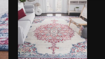 Gray and Blue Floral Medallion Rectangular Area Rug