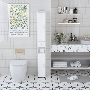 Racxily White Wood Bathroom Storage Cabinet ,2 Doors & Retro-Modern Design for Kitchen/Living Room - 1 of 4