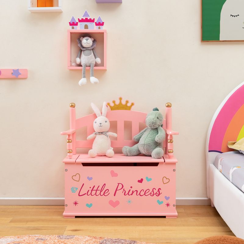 Costway Kids Princess Wooden Bench Seat Toy Box Storage Organizer Children Playroom Pink, 2 of 11
