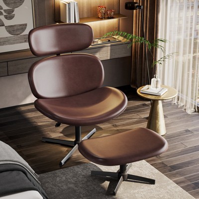 2 Set Swivel Office Chairs With Ottoman,PU Desk Chair With Extended Headrest&Adjustable Seat,Ergonomic Computer Chair For Office&Living&Bedroom