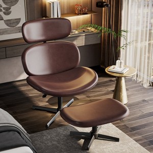 2 Set Swivel Office Chairs With Ottoman,PU Desk Chair With Extended Headrest&Adjustable Seat,Ergonomic Computer Chair For Office&Living&Bedroom - 1 of 4