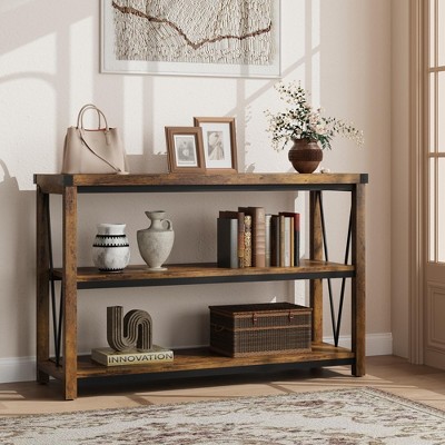 Rustic Brown 47" Wood and Metal Console Table with Storage
