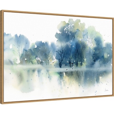 Blue and Green Landscape Canvas Print with Float Frame