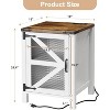 Homhougo Nightstand with Charging Station, 18" Farmhouse Night Stand End Table with Barn Door, Rustic Wood Sofa Side Table with Storage, White - 2 of 4