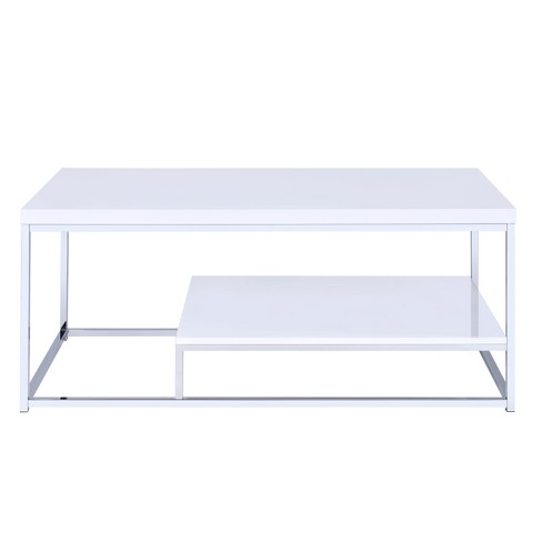 F2059 3 tier moderna collection white glass and chrome metal bar table with  glass racks