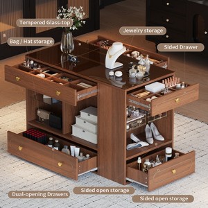 Wardrobe Closet Island with Glass Tabletop, Armoire Bedroom Island with 6 Drawers, Jewelry Storage Vanity Island, Walk In Wardrobe Furniture - 1 of 4