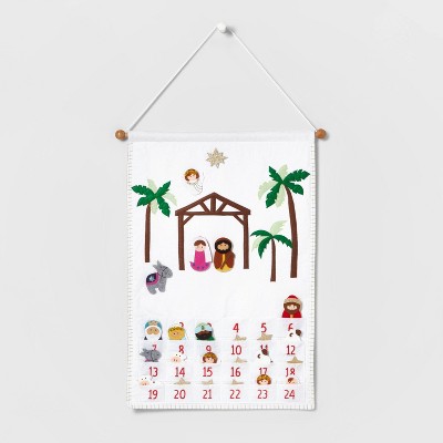 35.25" Oversized Fabric Hanging Christmas Nativity Advent Calendar White - Wondershop™