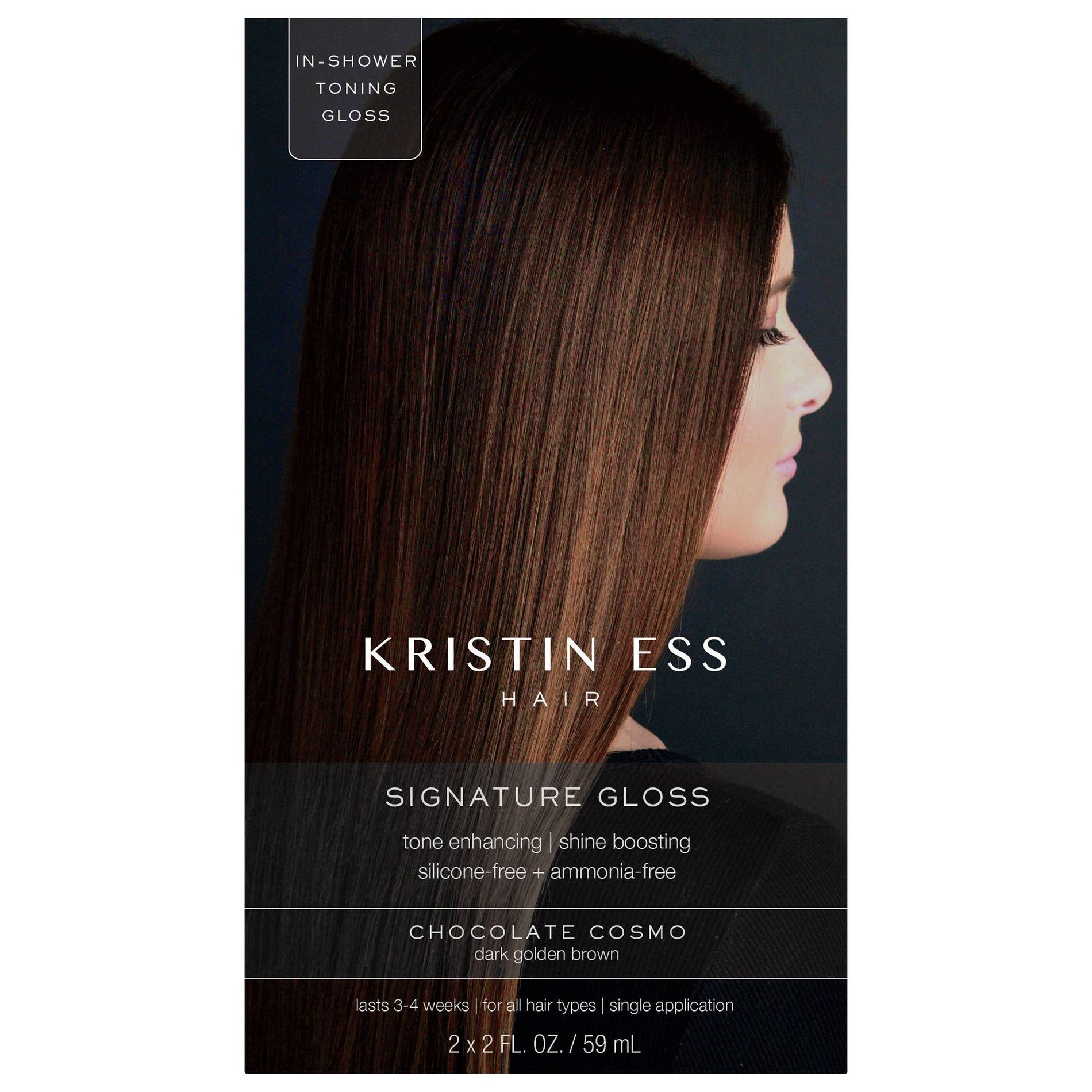 Kristin Ess Hair Gloss in Chocolate Cosmo for Dark Golden Brown Hair - Semi Permanent Dye + Toner - 4 fl oz: Ammonia-Free, For All Hair Types