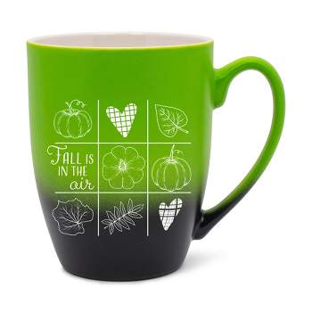 Elanze Designs Fall Is In The Air Two Toned Ombre Matte Green and Black 12 ounce Ceramic Stoneware Coffee Cup Mug