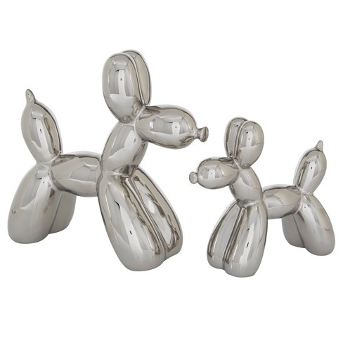Set Of 2 Ceramic Balloon Dog Sculptures Silver - Olivia & May : Target