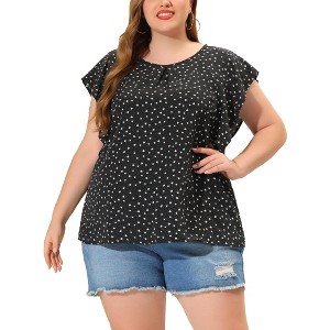 Agnes Orinda Women's Plus Size Summer Chiffon Floral Polka Dots Round Neck Blouses - 1 of 4