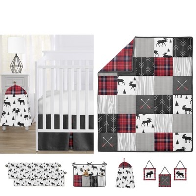 Image of Sweet Jojo Designs Boy Baby Crib Bedding Set - Rustic Patch Grey, Red, Black and White 11pc