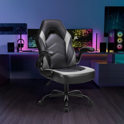 ALEXOUN Ergonomic Home Office Desk Chair with PU Leather Lumbar Support,Height Adjustable with Flip-up Armrest, Swivel Wheels for Home,Office,