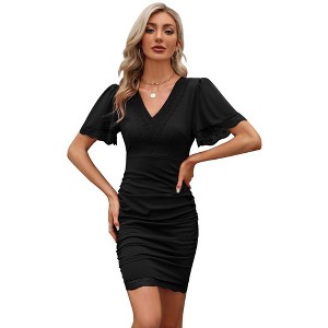 Slim V Neck Short Sleeve Bodycon Dress