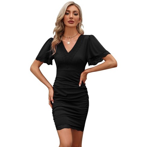 Black v neck dress short sleeve online