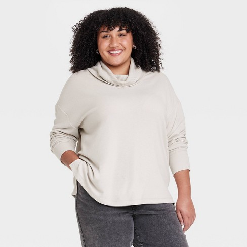 Women's Long Sleeve Cozy Cowl Neck Top - Ava & Viv™ Taupe 4x : Target