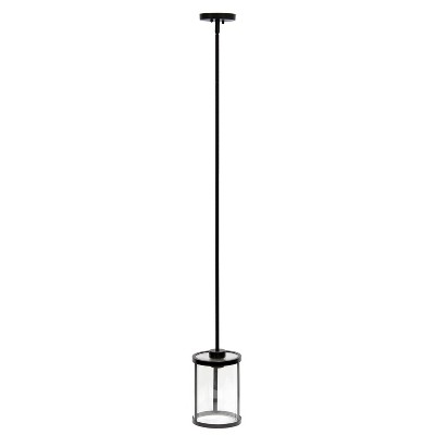 Elegant Farmhouse 55" Black Pendant with Brushed Nickel Accents and Clear Glass Shade