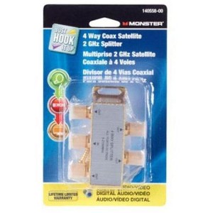 Monster 140558-00 4 Way Satellite Splitter, 2 Ghz, 5-2150 Mhz, Gold - 1 of 1