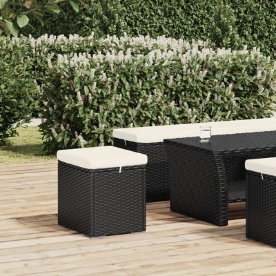 vidaXL Ottoman with Cushion Black 15.7 in.x11.8 in.x15.7 in. Poly Rattan