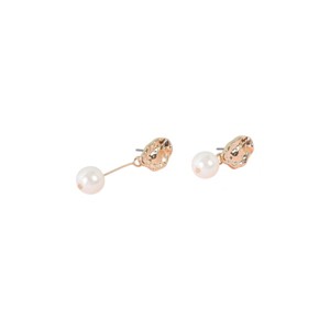 Slickblue Women's Drop Earrings, Gold Pearl Asymmetrical Style, Crushed Metal Detail, 0.8"-1.2", Alloy - 1 of 2