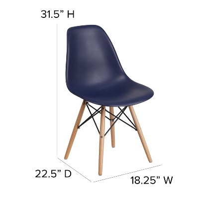 Navy Plastic Side Chair with Wooden Legs