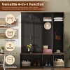 Entryway Hall Tree with Bench and Storage Cabinets, Hidden Hooks, Farmhouse Style Shoe Organizer with Compartments-The Pop Home - 4 of 4