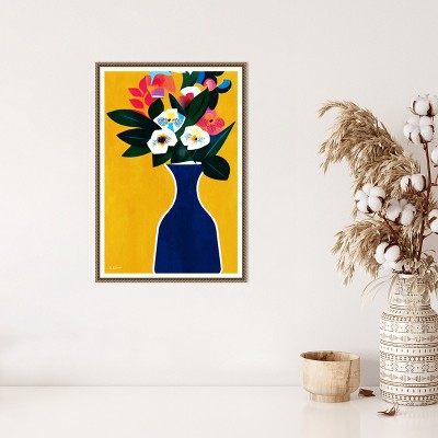 Sunshine Flowers Abstract Canvas Print with Bronze Frame