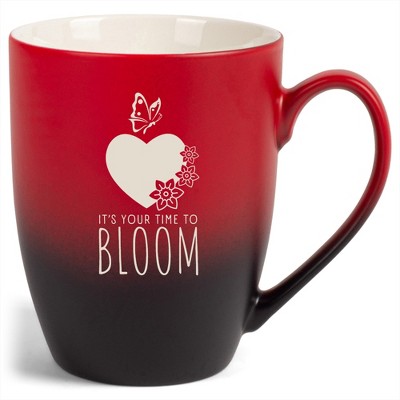 Elanze Designs It's Your Time To Bloom 12 Ounce Ceramic Laser-Etched Engraved Drinkware Mug, Red and Black Ombre