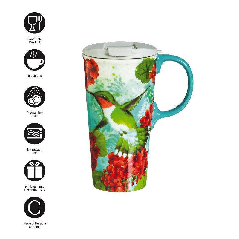 Evergreen Hummingbird Trio Ceramic Travel Coffee Mug, 17 ounces, 3 of 6