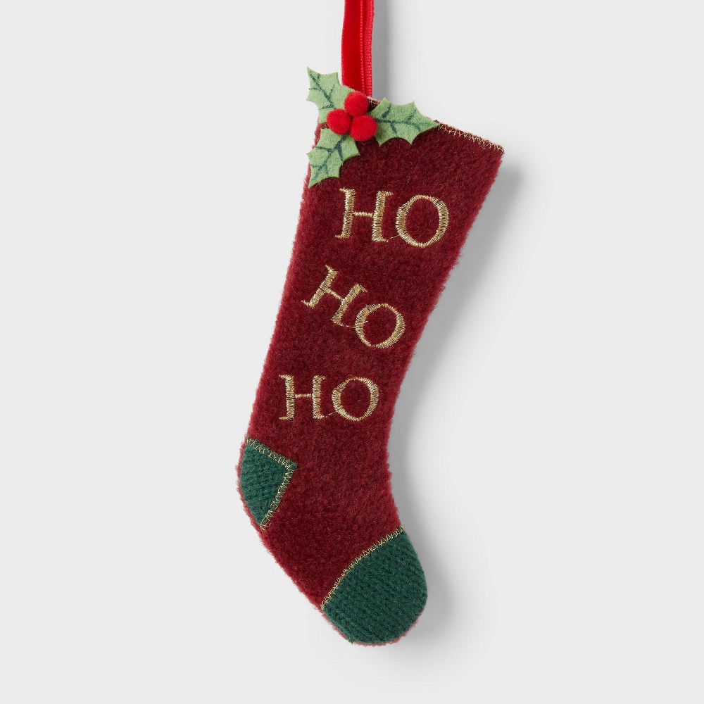 Fabric Stocking with Ho Ho Ho Christmas Tree Ornament Red - Wondershop