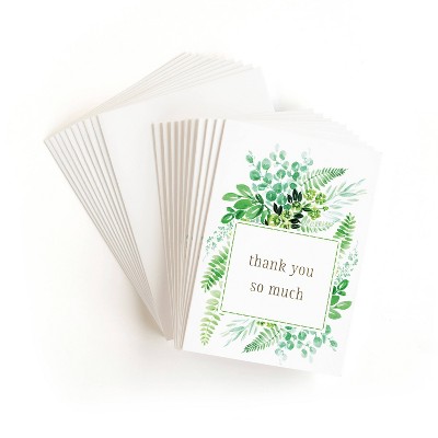 20ct Thank You Cards Greenery Bouquet Foil