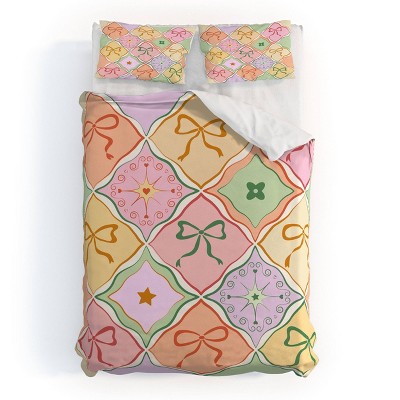 Deny Designs 3pc Full/Queen The Space House Bows On Colorful Patchwork Duvet and Sham Set