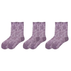 Anna-Kaci Women's 3-Pair Floral Pattern Crew Socks with Scalloped Cuff and Allover Knit Design for Everyday Style - 1 of 4