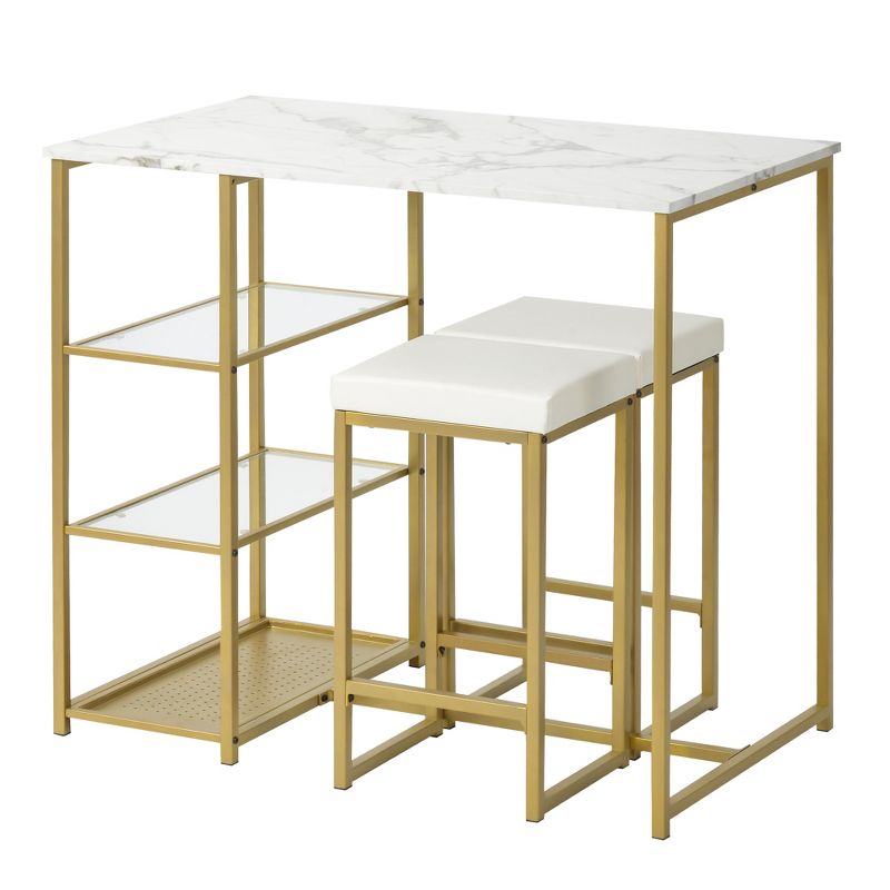 Modernluxe 3-piece Dining Set with Faux Marble Countertop and Bar Stools-Modern, 4 of 5