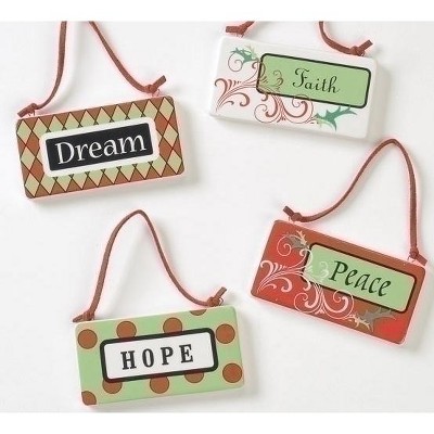 Roman 3.75" Holiday Cheer Inspirational "Peace" Porcelain Plaque Christmas Ornament - Pastel Colored