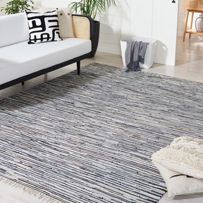 Hand-Woven Cotton Striped Area Rug 6' x 9' - Black/Multi