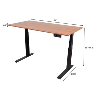 60" Black Frame Teak Top Adjustable Height Standing Desk