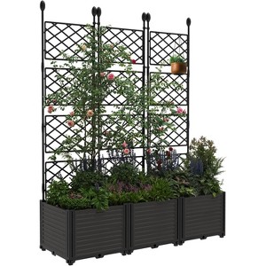 63 Inch Raised Garden Bed, Outdoor Garden Planter with Trellis for Climbing Plants and Vines, Raised Bed Garden Planters with Reservoir and Drainage - 1 of 4