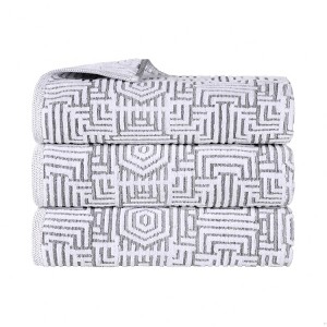 Cotton Modern Geometric Jacquard Plush Soft Highly-Absorbent Bath Towel Set of 3 by Blue Nile Mills - 1 of 4