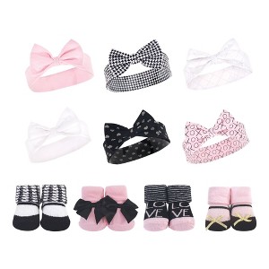 Hudson Baby Infant Girl 10Pc Headband and Socks Set, Houndstooth Love, 0-9 Months - 1 of 3