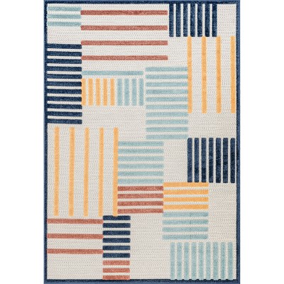 Nuloom Enya Striped 5x8 Indoor/Outdoor Area Rug for Living Room Patio Deck Front Porch Kitchen, Blue Multicolor