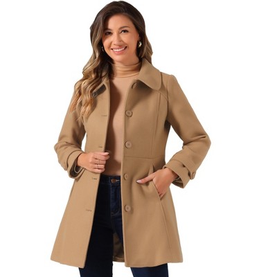 Allegra K Women's Peter Pan Collar Single Breasted Outwear Winter Buttoned Long Coat