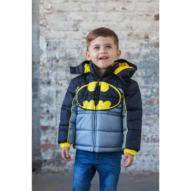 DC Comics Justice League Batman Zip Up Winter Coat Puffer Jacket Toddler, 2 of 9