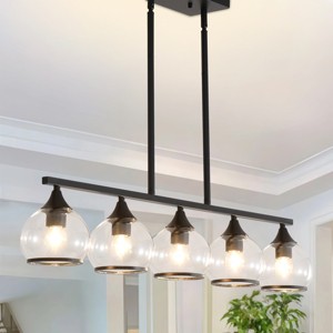 BAOURE 37.2" Black Kitchen Island Lighting,5-Light Farmhouse Dining Room Light Fixture Over Table, Island Linear Pendant Chandelier with Glass Shade - 1 of 4