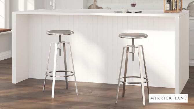 Merrick Lane Industrial Style Bar Stool with Height Adjustable Swivel Seat, 2 of 6, play video