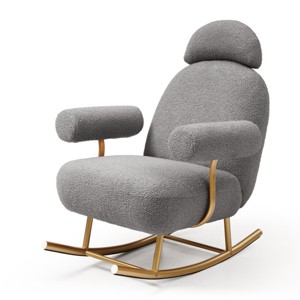 30" Nursery Rocking Chair with Adjustable Headrest and Gold Metal Base,Comfy Upholstered Armchair for Living Room,Bedroom-Baofuwish - 1 of 4