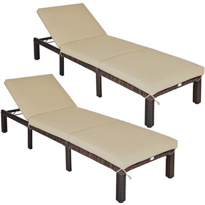 Tangkula 2 PCS Patio Rattan Chaise Lounge Chair Recliner Outdoor w/ 6 Positions Cushion